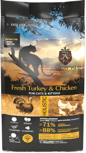 Ξηρά Τροφή Ambrosia Super Premium Χωρίς Σιτηρά για Ανήλικες Γάτες με Κοτόπουλο & Γαλοπούλα 1.5kg