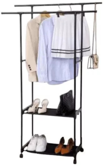 Τροχήλατη Κρεμάστρα Δαπέδου από Μέταλλο Μαύρη 160x98cm