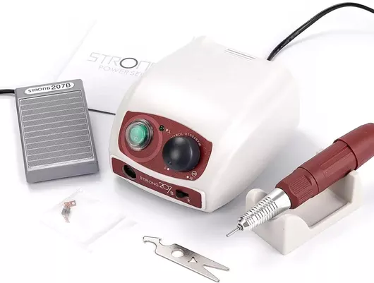 Τροχός Νυχιών Saeshin Strong 207 Ρεύματος 35000rpm με Πεντάλ σε Λευκό Χρώμα 65W