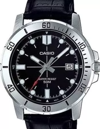 Ανδρικό Ρολόι Casio Μπαταρίας με Δερμάτινο Λουράκι  Μαύρο 