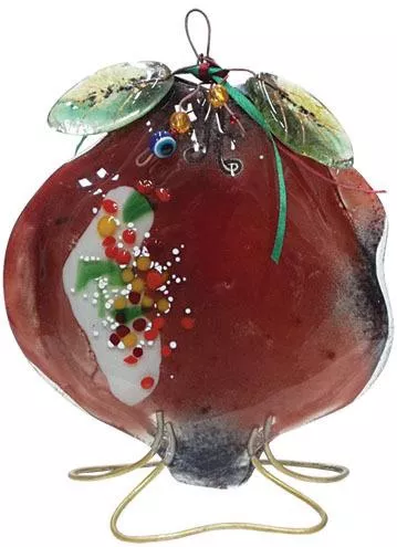 Marhome Επιτραπέζιο Γούρι Ρόδι από Γυαλί Κόκκινο 15.5x15.5cm