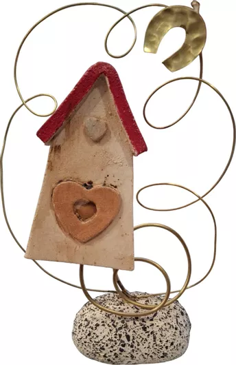 Επιτραπέζιο Γούρι Χάντρες & Ιδέες Χειροποίητο Σπίτι & Πέταλο 22cm Χρυσό