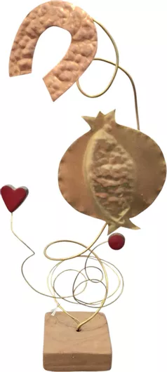 Επιτραπέζιο Γούρι Χάντρες & Ιδέες Χειροποίητο Ρόδι & Πέταλο 32cm Χρυσό