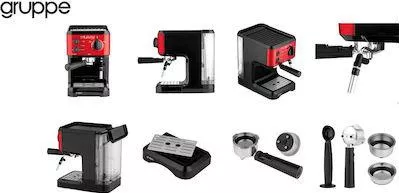 Gruppe Italiana Plus Μηχανή Espresso 1050W Πίεσης 20bar Κόκκινη