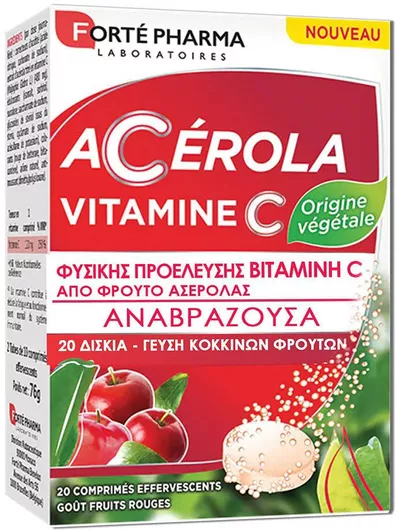 Forte Pharma Acerola Βιταμίνη για Ενίσχυση του Ανοσοποιητικού, τo Δέρμα & Αντιοξειδωτική Δράση 120mg Red Fruits 20 Αναβράζοντα Δισκία