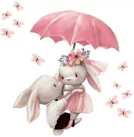 Αυτοκόλλητα Παιδικού Δωματίου Τοίχου Sipo Bunnies With Umbrella 70x49cm