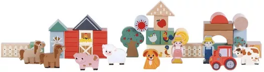 Τουβλάκια Freeon Ξύλινα Farm Animals για 12+ Μηνών Σετ 36τμχ
