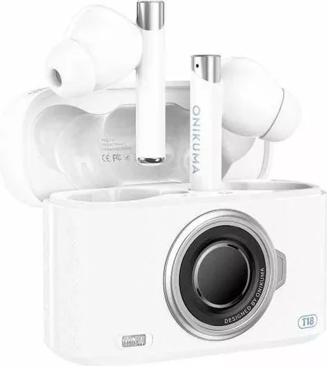 Bluetooth Handsfree Ακουστικά Onikuma T18 In-ear με Αντοχή στον Ιδρώτα & Θήκη Φόρτισης Λευκό