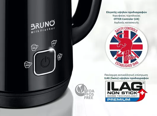 Συσκευή για Ζεστό & Κρύο Αφρόγαλα Bruno BRN-0204 με Αντικολλητική Επίστρωση 500W 280ml Μαύρο
