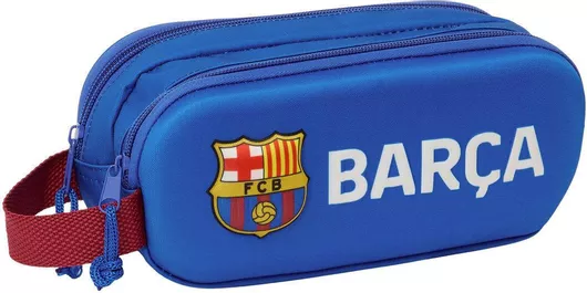 Σχολική Κασετίνα F.C. Barcelona Υφασμάτινη Διπλή Βαρελάκι Ποδόσφαιρο Μπλε