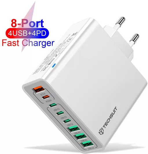 Techsuit Φορτιστής Χωρίς Καλώδιο με 4 Θύρες USB-A & 4 Θύρες USB-C 65W Power Delivery/Quick Charge 3.0 Λευκός CHPD224