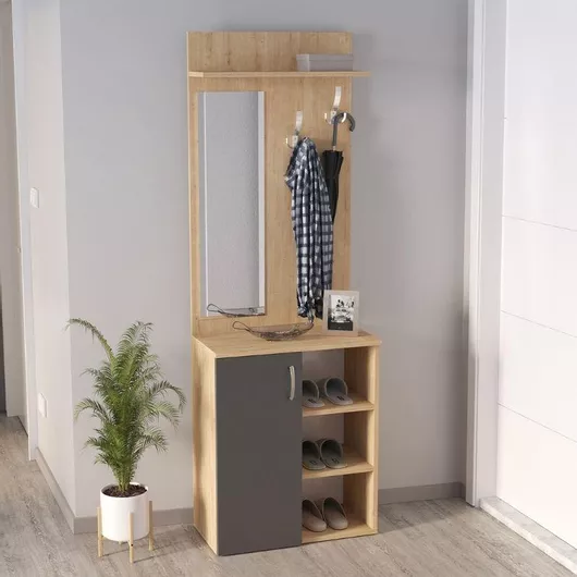 Έπιπλο Εισόδου Megapap Norva με Καθρέπτη με Κρεμάστρα 67.8x36.3x200.6cm Μαύρο/Μπεζ