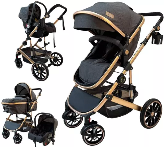 Καρότσι Μωρού Forall 3 σε 1 Milan με Κάθισμα Αυτοκινήτου & Κάλυμμα Ποδιών με Χρυσό Σκελετό 80x63x107cm Γκρι για 0+ Μηνών 