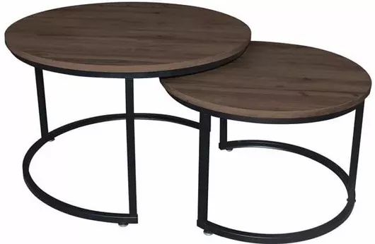 Τραπεζάκια Σαλονιού Woodwell Bozzi Στρογγυλό Μέταλλο Καρυδί Σετ 2τμχ Μαύρο