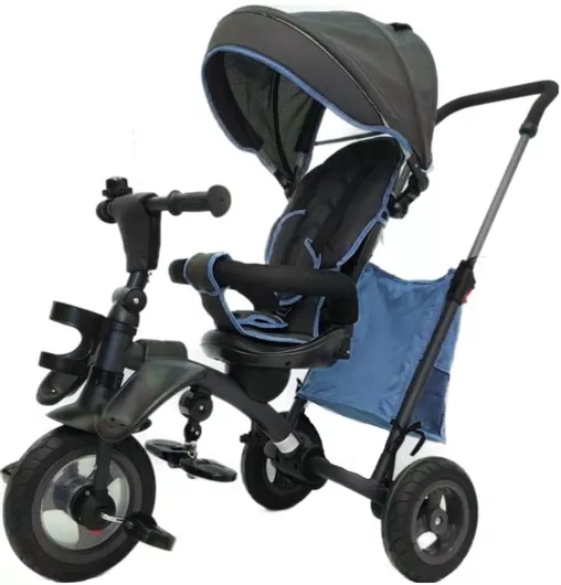 Παιδικό Τρίκυκλο Ποδήλατο Forall Σπαστό με Μπάρα Ώθησης & Περιστρεφόμενο Κάθισμα με Ανάκληση Μαύρο/Μπλε για 18+ Μηνών