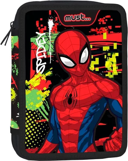 Σχολική Κασετίνα Spiderman Διπλή Υφασμάτινη Τετράγωνη Spiderman Μαύρο