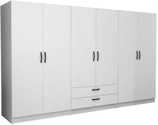 Ντουλάπα Ρούχων 
Megapap Victoria Εξάφυλλη Μοριοσανίδα  300x60x181cm  Λευκό