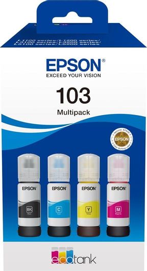 Epson 103 Γνήσιο Πακέτο 4 Μελανιών Εκτυπωτή InkJet Κίτρινο/Κυανό/Ματζέντα/Μαύρο C13T00S64A