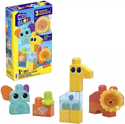 Τουβλάκια Mega Blocks Sensory Line Σαφάρι για 12+ Μηνών Σετ 15τμχ