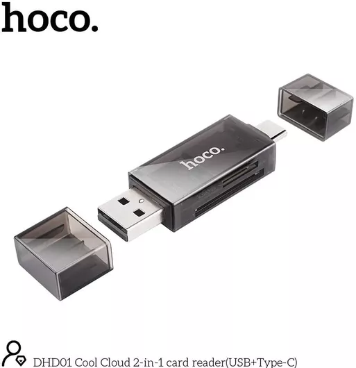 Card Reader Hoco Dhd01 USB 2.0 & USB-C σε SD Card Μαυρο