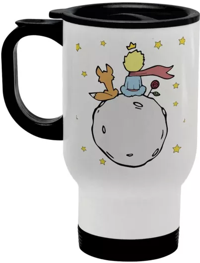 Θερμός Little Prince Κούπα με Καλαμάκι & Λαβή Ανοξείδωτο 450ml Λευκό