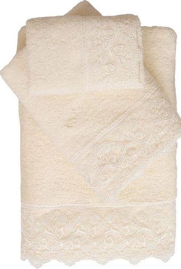 Πετσέτα Viopros Wedding Time Σχέδιο 5 Εκρού με Δαντέλα Βαμβάκι 50x100cm 1τμχ