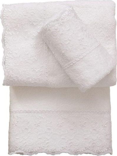 Πετσέτα Viopros Wedding Time Σχέδιο 1 Εκρού με Δαντέλα Βαμβάκι 50x100cm 1τμχ