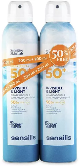 Αντηλιακό Σώματος Sensilis Invisible & Light SPF50+ σε Spray 2x200ml