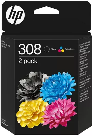 HP 308 Γνήσιο Πακέτο 2 Μελανιών Εκτυπωτή InkJet Μαύρο/Πολλαπλό Color6L6S6UE