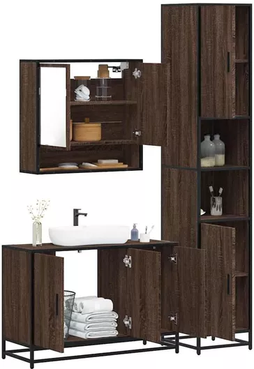 Πάγκος Μπάνιου vidaXL με Νιπτήρα & Καθρέπτη Σετ 3τμχ Καφέ