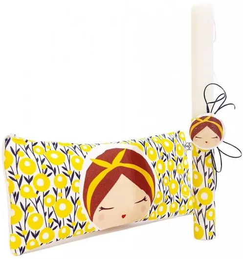 Πασχαλινή Λαμπάδα Decorativo Handmade Σετ με Κασετίνα 2τμχ Λευκό / Κίτρινο