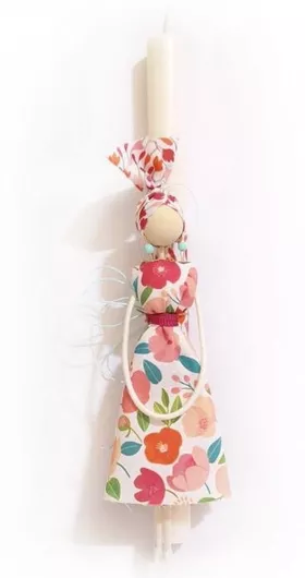 Πασχαλινή Λαμπάδα Decorativo Handmade με Στολίδι με Χειροποίητη Υφασμάτινη Κούκλα Bohogirl Λευκό
