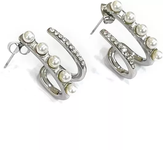 Γυναικεία Σκουλαρίκια Κρίκοι Kostibas Fashion από Ατσάλι με Πέτρες 
