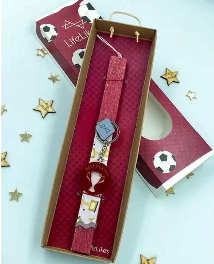 Πασχαλινή Λαμπάδα Life Likes με Στολίδι με Ποδόσφαιρο Κόκκινο