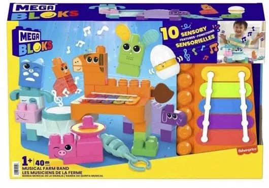 Τουβάκια Mega Bloks Sensory Line Μπάντα Ζωάκια #HPB46 για 12+ Μηνών Σετ 40τμχ