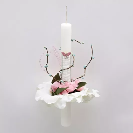 Πασχαλινή Λαμπάδα με Στολίδι Λουλούδι Λευκό