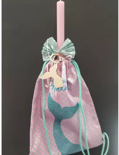 Πασχαλινή Λαμπάδα Σετ με Τσαντάκι Πλάτης Γοργόνα με Μπρελόκ 2τμχ Ροζ