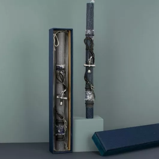 Πασχαλινή Λαμπάδα Γεραλής Δημιουργίες με Στολίδι Κρεμαστό Κολιέ Σταυρός Μπλε