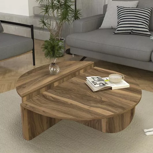 Τραπεζάκι Σαλονιού Megapap Nilvia Στρογγυλό Ξύλο 85x85x35cm Καρυδί Καφέ