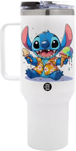 Θερμός Stitch Ice Cream Mega Tumbler με Καπάκι 1.2lt Λευκό