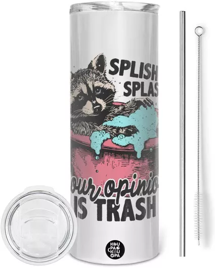 Ποτήρι Θερμός Splish Splash Your Opinion Is Trash Eco Friendly Tumbler από Ανοξείδωτο Ατσάλι 600ml Ασημί