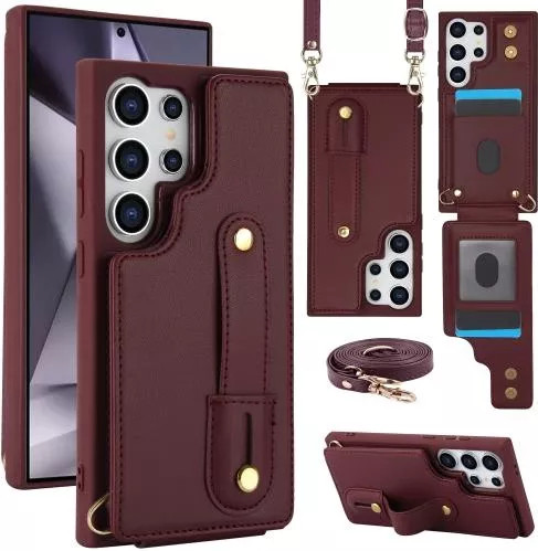 Θήκη Κινητού Book Cover για Samsung Galaxy S25 Ultra Πλαστικό με Σταντ/με Υποδοχή Κάρτας/με Λουράκι Κόκκινο