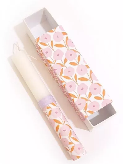 Πασχαλινή Λαμπάδα Σετ Χειροποίητο Συρταρωτό Κουτί με Λαμπάδα Πορτοκαλί