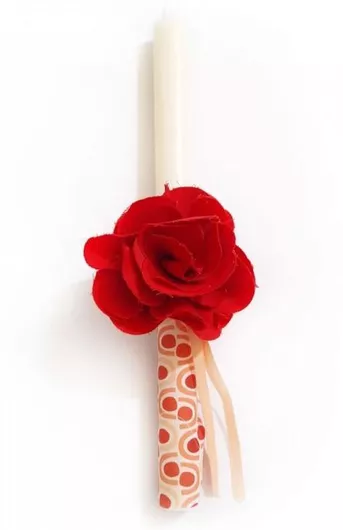 Πασχαλινή Λαμπάδα Χειροποίητο Υφασμάτινο Λουλούδι rosered