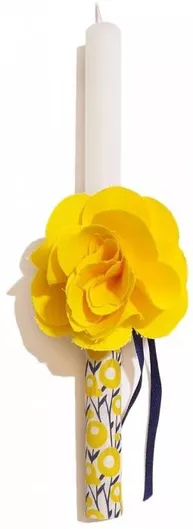 Πασχαλινή Λαμπάδα Χειροποίητο Υφασμάτινο Λουλούδι roseyellow