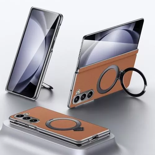 Θήκη Κινητού Back Cover για Samsung Galaxy Z Fold 5 Δερματίνη με MagSafe Καφέ