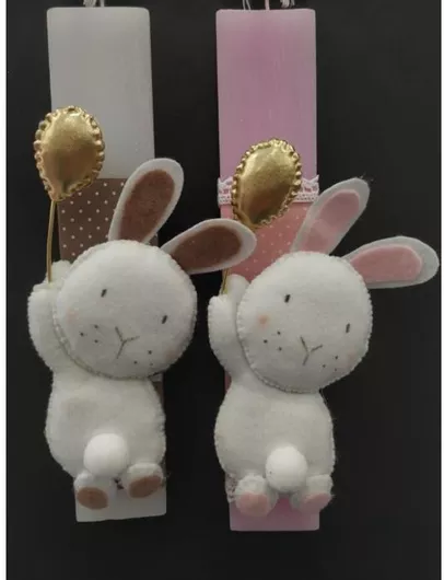 Πασχαλινή Λαμπάδα Λαγουδάκι Ροζ Πάνινη σε Αρωματικό Κερί 23115