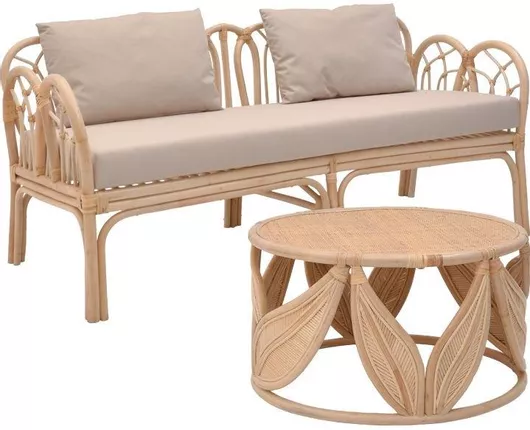 Σετ Κήπου Βεράντας Pakoworld Ytrone-Siderty Ρατάν 2τμχ 80x80x45cm Φυσικό