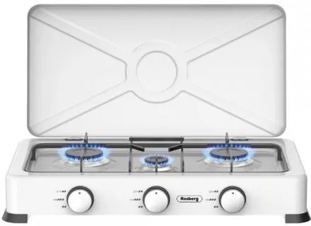 Επιτραπέζια Εστία Rosberg Υγραερίου Τριπλή με Καπάκι Λευκό