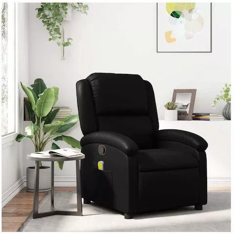 Πολυθρόνα Relax vidaXL 371782 Massage με Υποπόδιο Δερματίνη 71x86.5x99.5cm Μαύρο
